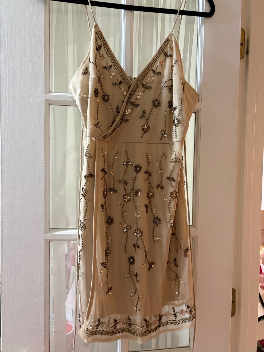 Altar'd State Ivory Beaded Mini Slip Dress with Floral Sequin Accents - Picture 1 of 9